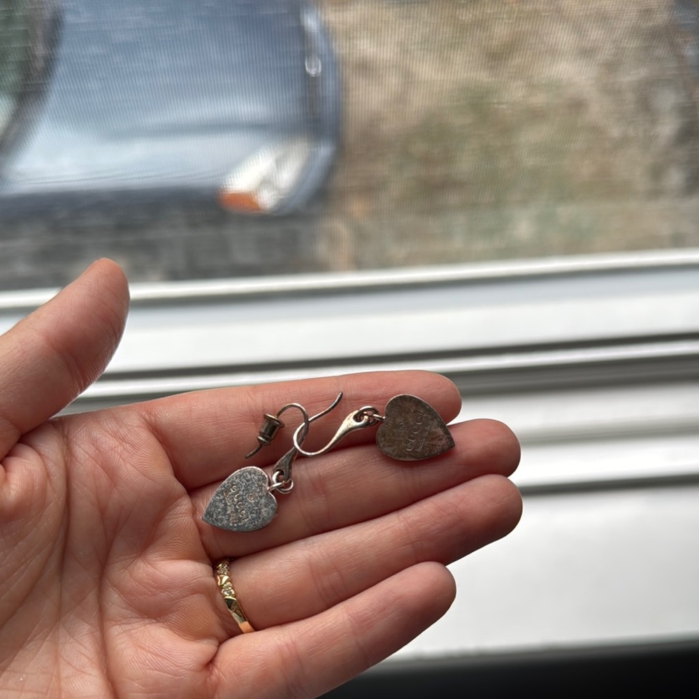 Authentic Gucci Silver Heart Drop Earrings